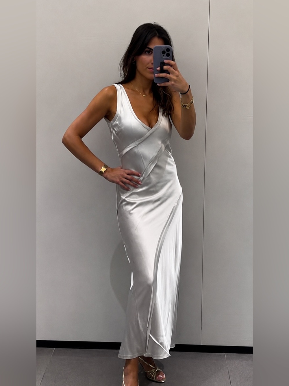 Zara Silver Satin Maxi Dress